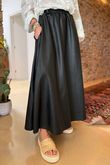 Made in Italy Runa Leather Look Skirt Black